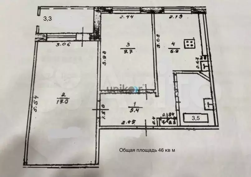 2-к. квартира, 46 м, 1/9 эт. - Фото 0