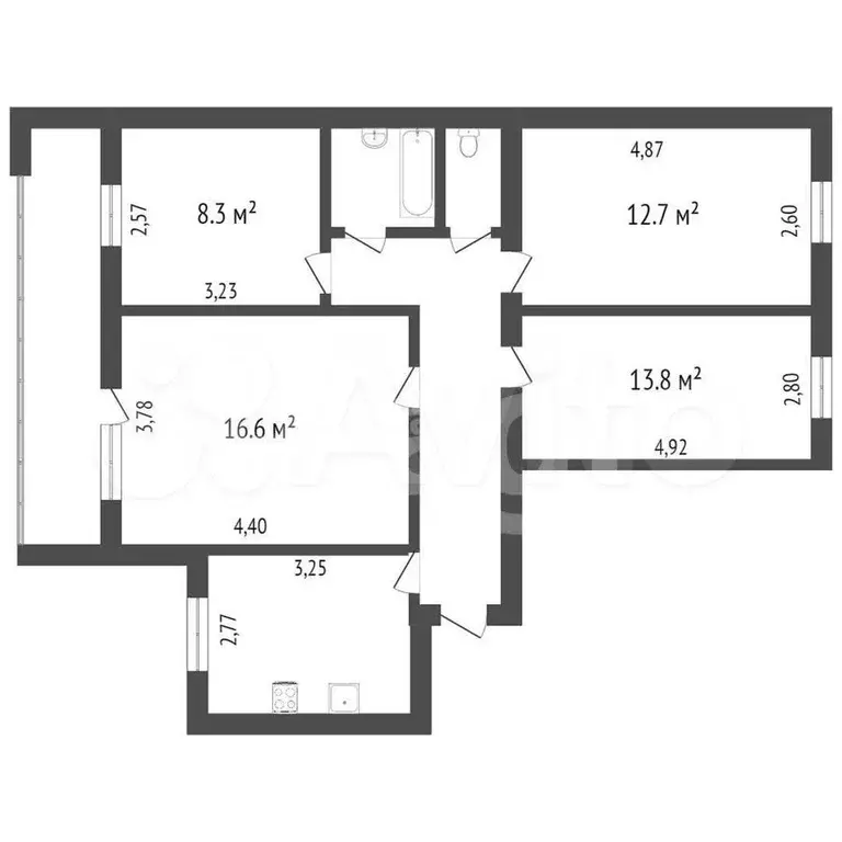 4-к. квартира, 74,1 м, 6/9 эт. - Фото 0