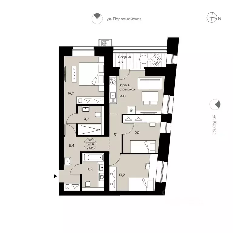 3-к кв. Коми, Сыктывкар Крутая ул., 2 (75.9 м) - Фото 1
