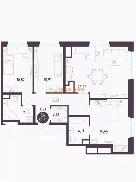 3-к кв. Тульская область, Тула ул. Купцов Гречихиных, 8 (80.5 м) - Фото 2