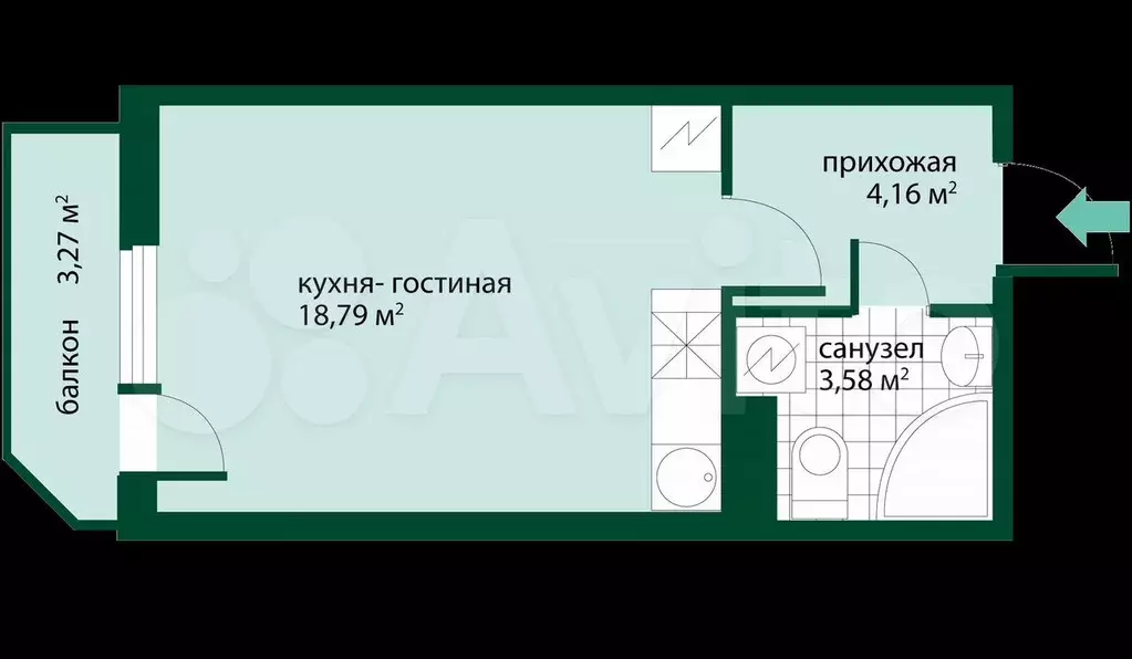 Квартира-студия, 26 м, 4/18 эт. - Фото 0