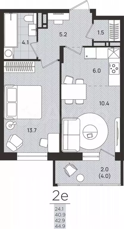 2-к. квартира, 42,9 м, 5/8 эт. - Фото 0