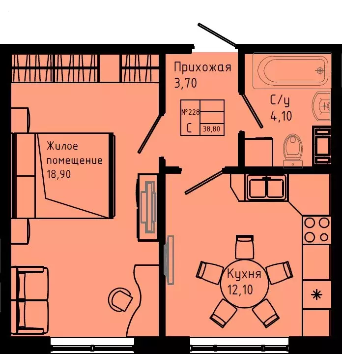 1-комнатная квартира: Коммунар, Железнодорожная улица, 41к3 (38.8 м) - Фото 1