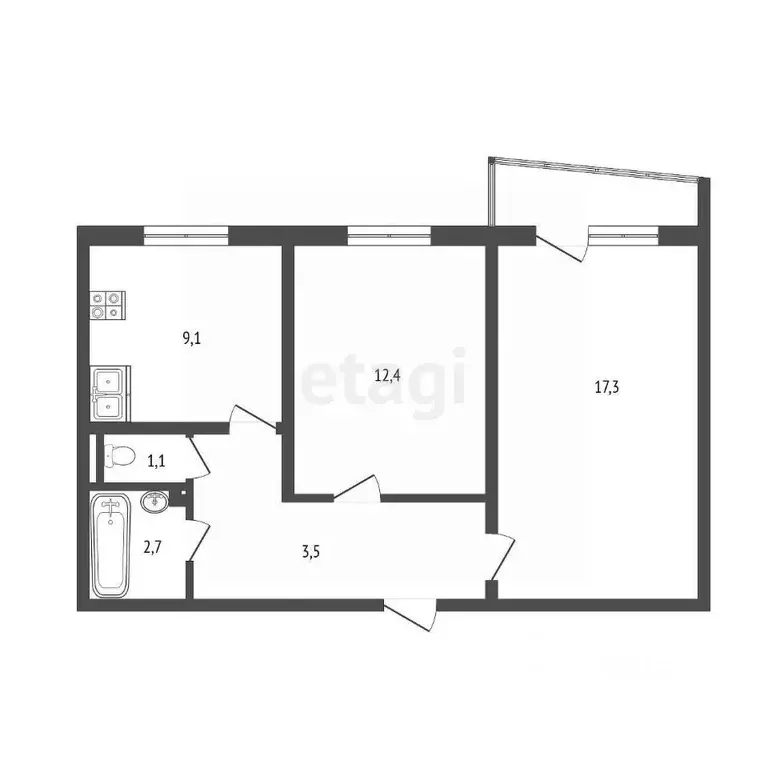 2-к кв. Тюменская область, Тюмень Широтная ул., 51 (51.1 м) - Фото 2