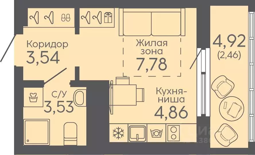 Студия Свердловская область, Екатеринбург Новокольцовский мкр, ... - Фото 0