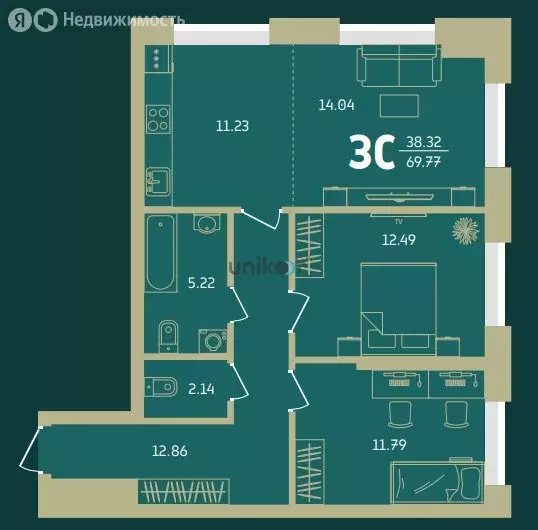 3-комнатная квартира: Уфа, Революционная улица, 39/3 (67 м) - Фото 0