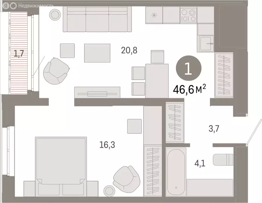 1-комнатная квартира: Екатеринбург, улица Советских Женщин (46.5 м) - Фото 0