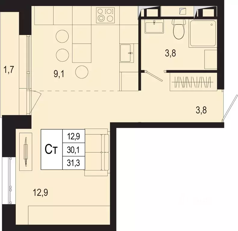 Студия Московская область, Подольск городской округ, д. Борисовка ... - Фото 1