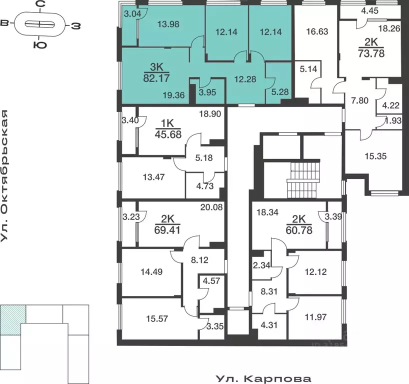 3-к кв. Тульская область, Тула ул. Карпова, 103А (82.17 м) - Фото 0