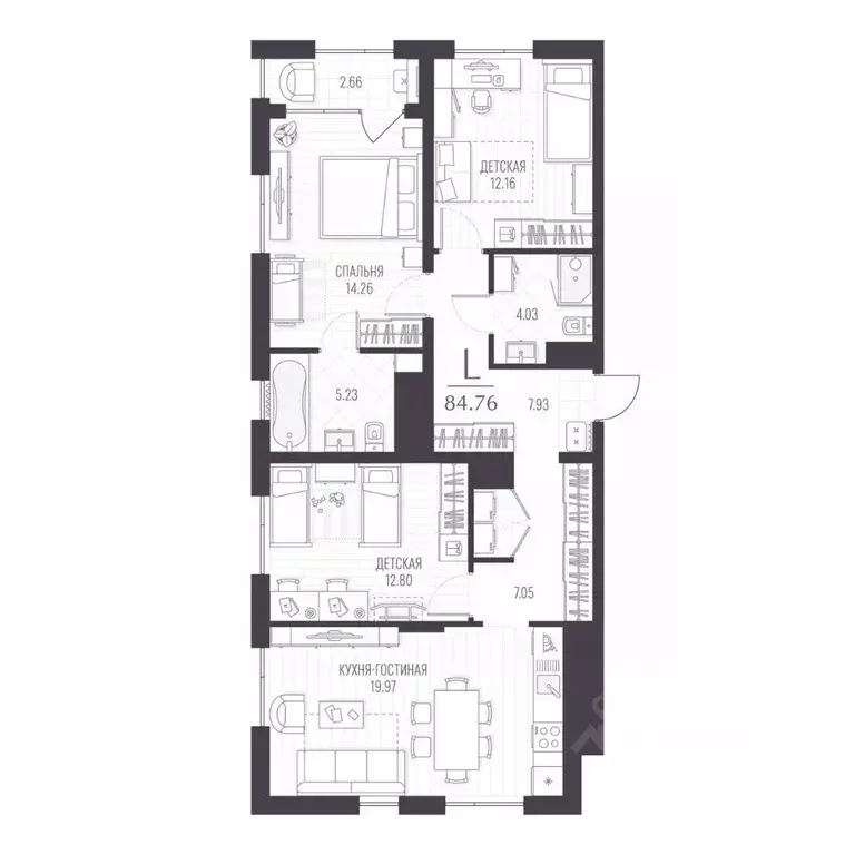 3-к кв. Курская область, Курск ул. Чехова (84.76 м) - Фото 0