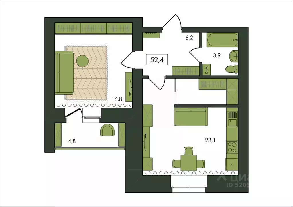 1-к кв. Амурская область, Благовещенск  (52.4 м) - Фото 1