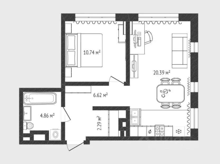 1-к кв. Тюменская область, Тюмень ул. Тимофея Чаркова, 91 (44.9 м) - Фото 1