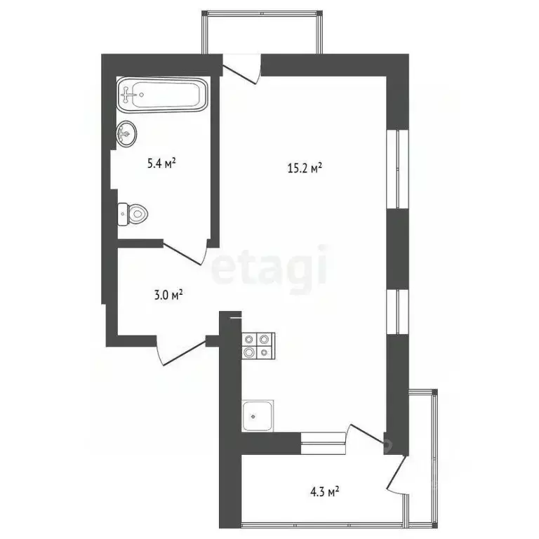 1-к кв. Тюменская область, Тюмень ул. Василия Малкова, 9 (39.3 м) - Фото 1