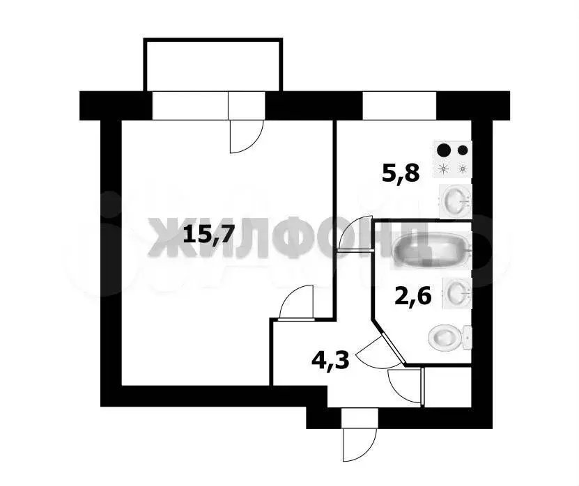 1-к. квартира, 29,7 м, 2/5 эт. - Фото 0