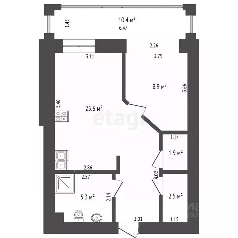 1-к кв. Тюменская область, Тюмень ул. Самарцева, 3 (54.6 м) - Фото 2