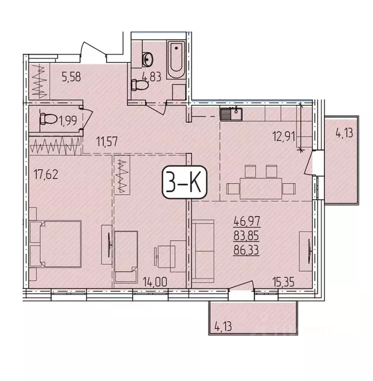 3-к кв. Бурятия, Улан-Удэ ул. Имени Д.Ц. Дашиева, с6 (86.33 м) - Фото 1