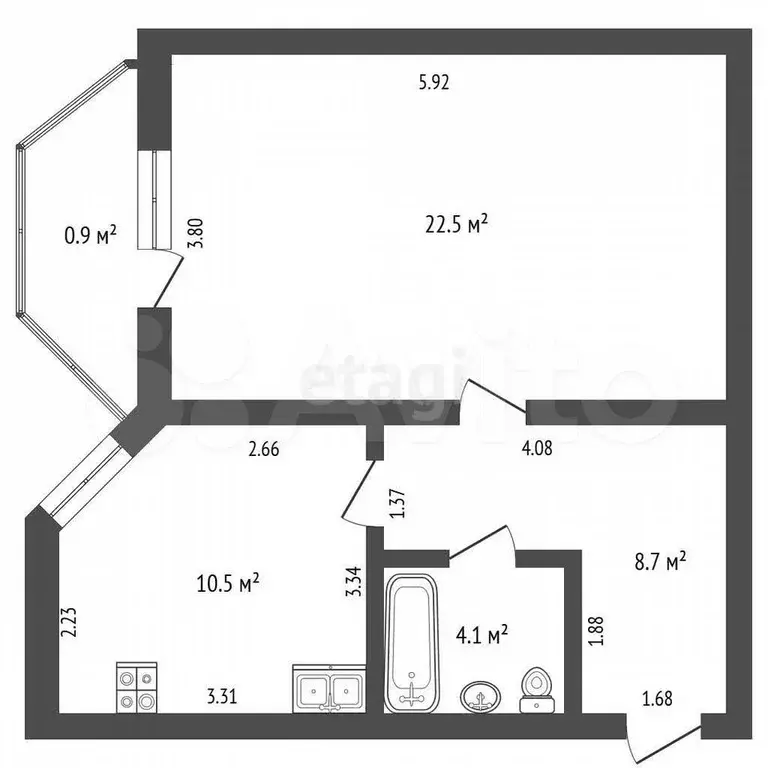 1-к. квартира, 45,8 м, 5/5 эт. - Фото 0