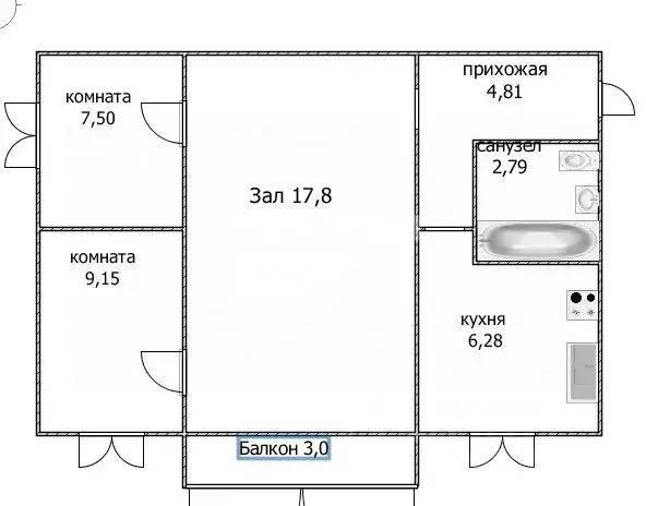 3-к кв. Ульяновская область, Ульяновск Кузоватовская ул., 32 (48.3 м) - Фото 1