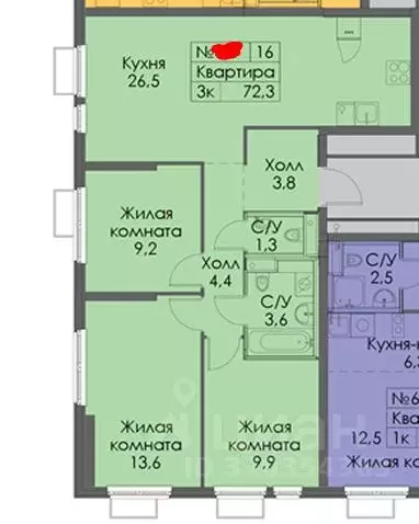 3-к кв. Москва Муравская ул., 38Бк2 (72.0 м) - Фото 1