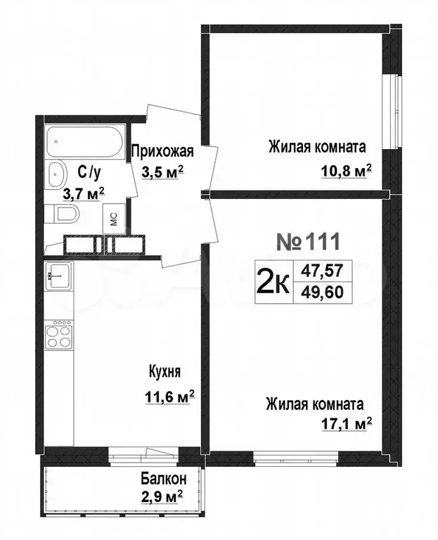 3-к. квартира, 47,6 м, 10/17 эт. - Фото 0