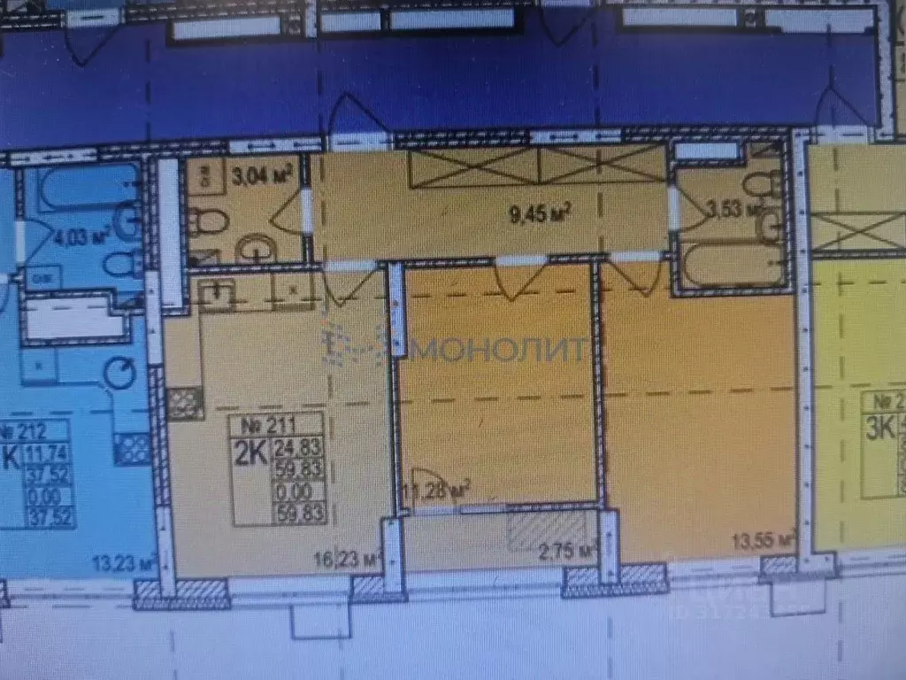 2-к кв. Нижегородская область, Нижний Новгород Молитовская ул. (59.83 ... - Фото 0