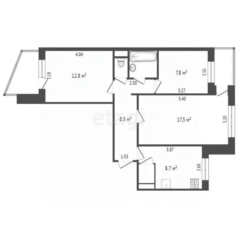 3-к кв. Крым, Симферополь ул. Лермонтова (68.0 м) - Фото 1