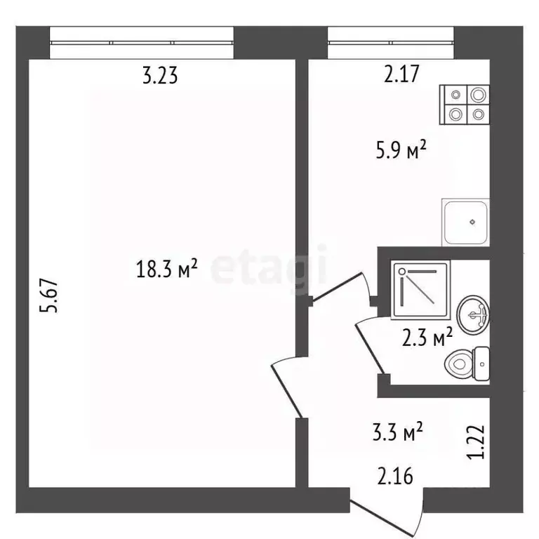 1-к кв. Самарская область, Самара пос. 113 километр, ул. Липяговская, ... - Фото 2