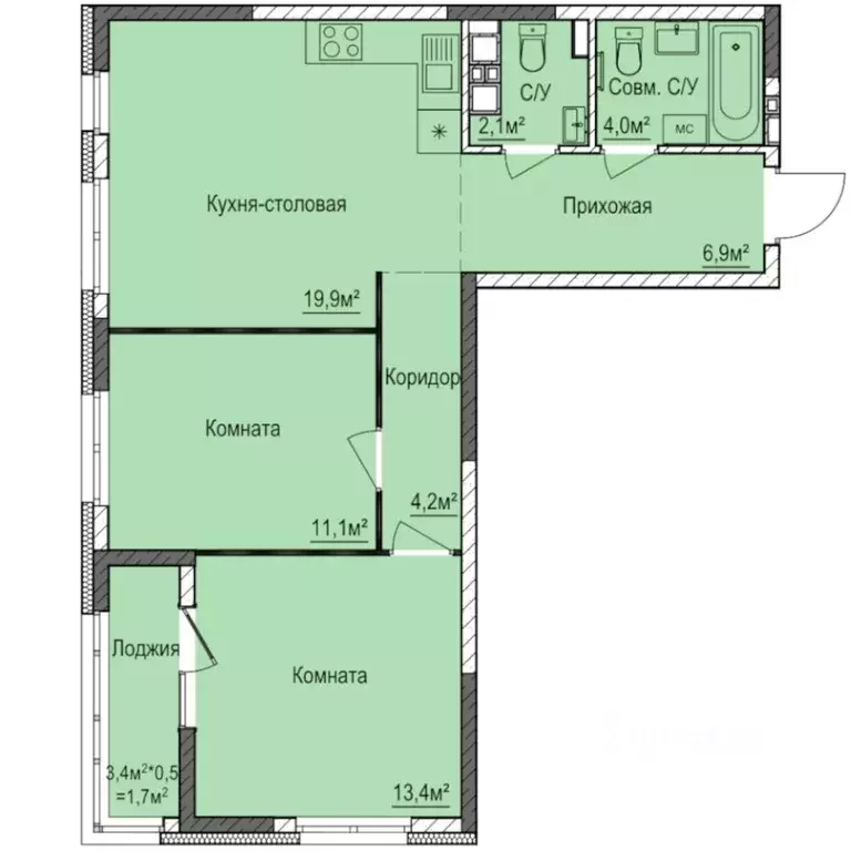 2-к кв. Удмуртия, Ижевск ул. 10 лет Октября, 79 (62.7 м) - Фото 1