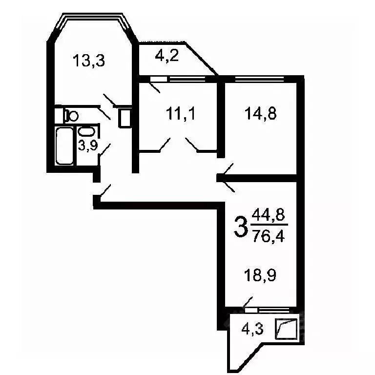 3-к кв. Москва ул. Ватутина, 16к3 (80.0 м) - Фото 2
