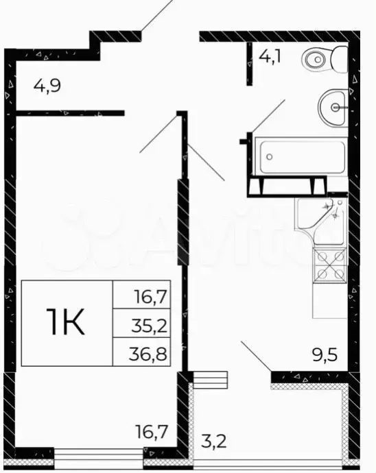 1-к. квартира, 37 м, 7/15 эт. - Фото 1