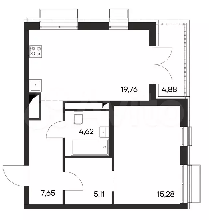 1-к. квартира, 57,3 м, 1/4 эт. - Фото 1