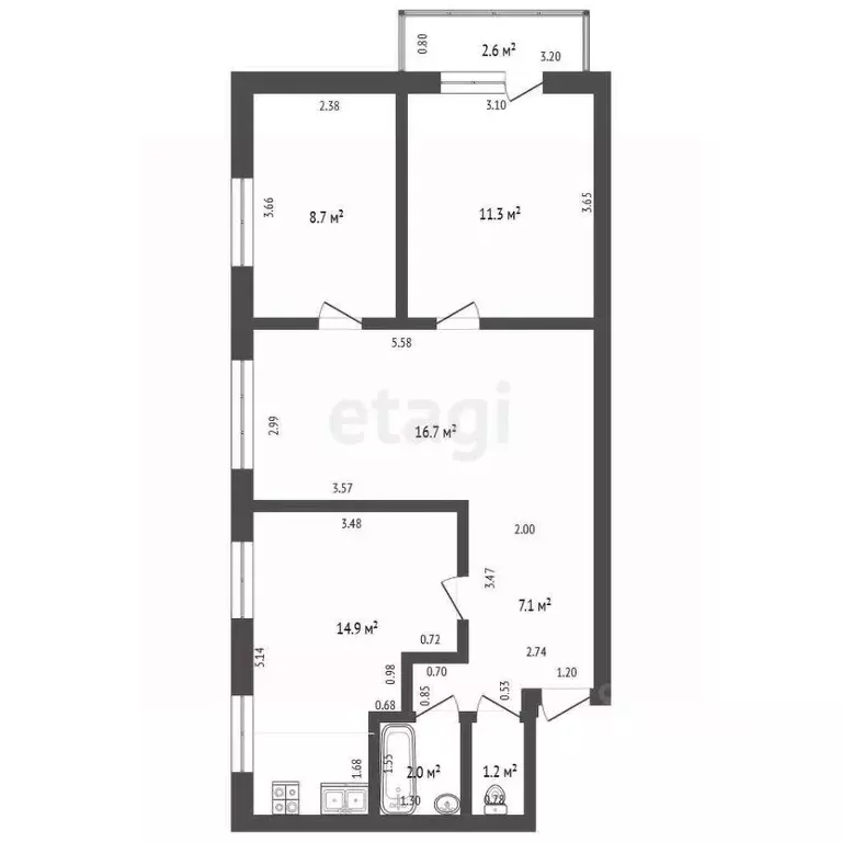 3-к кв. Башкортостан, Стерлитамак Вокзальная ул., 22А (61.9 м) - Фото 1