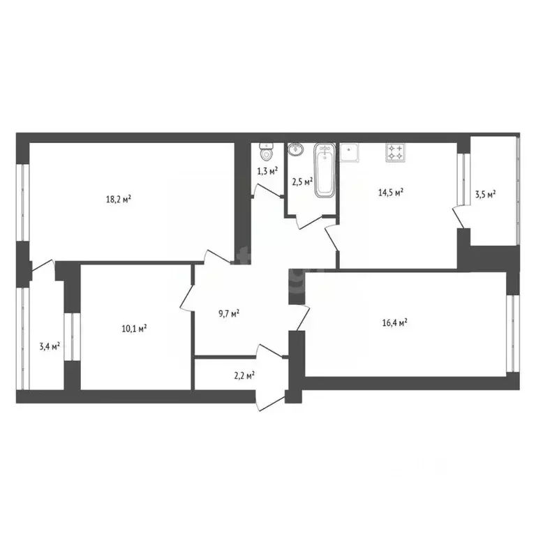 3-к кв. Башкортостан, Уфа ул. Мира, 16 (72.0 м) - Фото 2