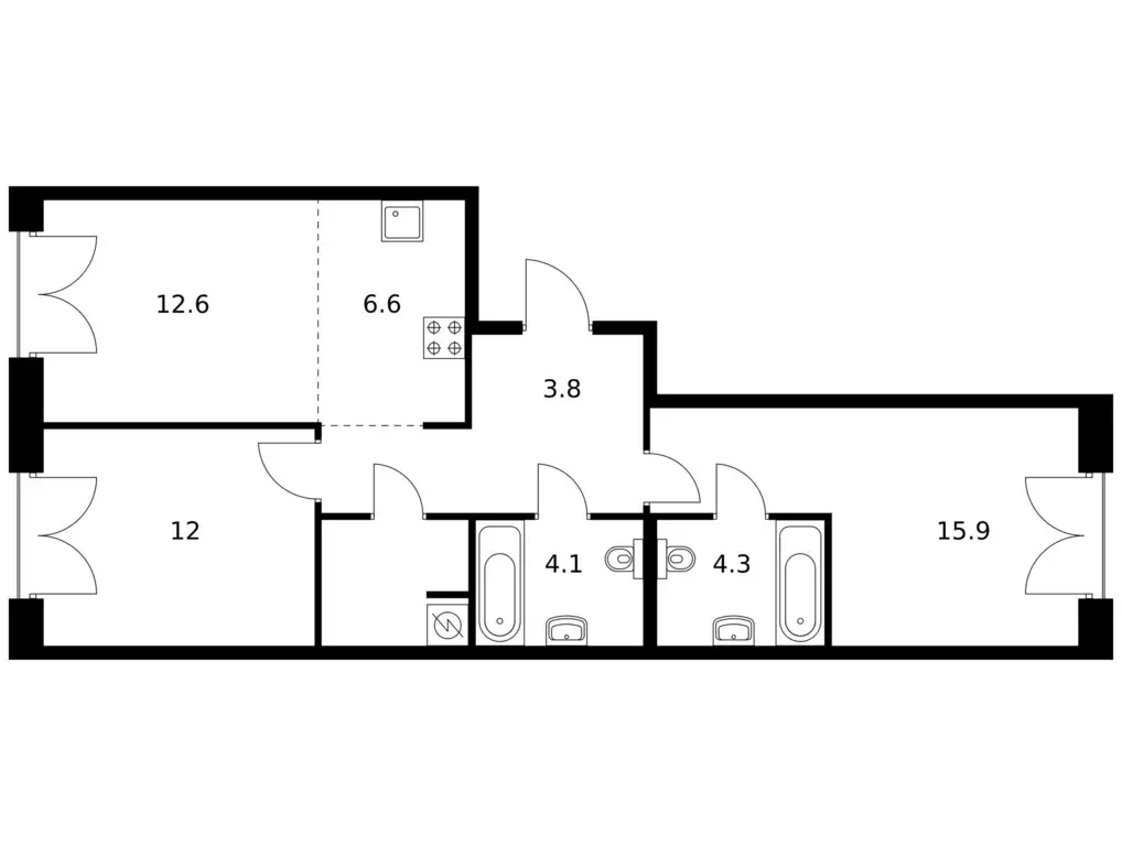 2-к квартира, 68.1 м - Фото 0