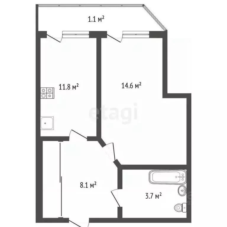 1-к кв. Тамбовская область, Тамбов Ореховая ул., 7к2 (42.1 м) - Фото 1