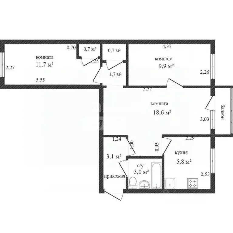3-к кв. Хабаровский край, Хабаровск Амурский бул., 3 (55.3 м) - Фото 2