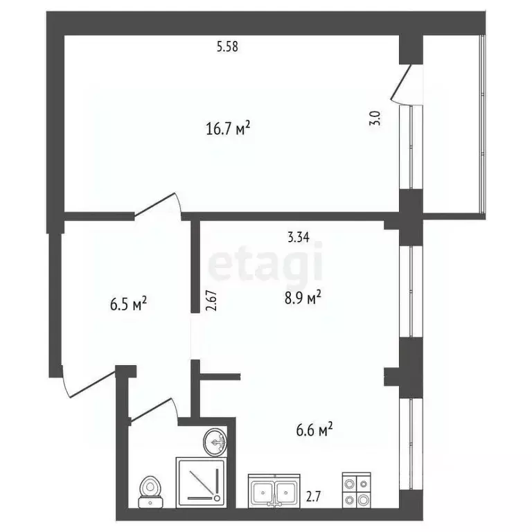 2-к кв. Архангельская область, Архангельск Первомайская ул., 6 (41.3 ... - Фото 1
