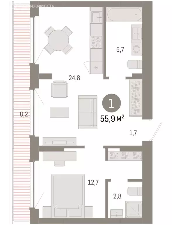 1-комнатная квартира: Новосибирск, квартал Лебедевский (55.9 м) - Фото 1