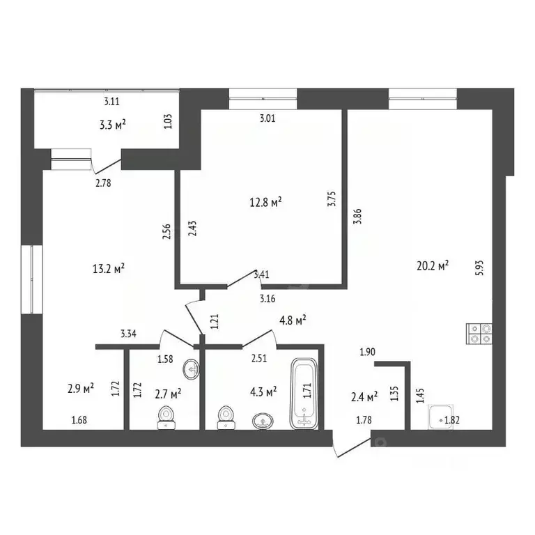 2-к кв. Тюменская область, Тюмень ул. Революции, 228к6 (60.1 м) - Фото 1