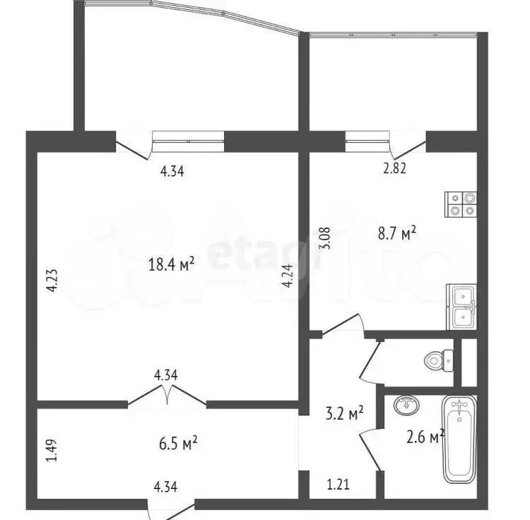 1-к. квартира, 40,4 м, 8/8 эт. - Фото 0