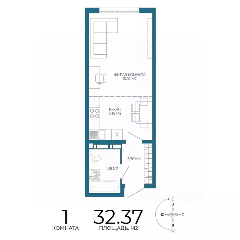 1-к кв. Пензенская область, Пенза Чаадаев жилой комплекс (32.37 м) - Фото 1