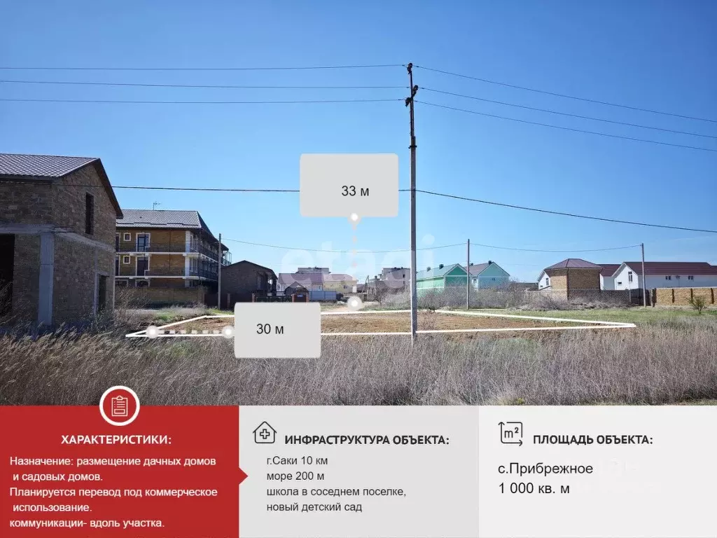 Участок в Крым, Сакский район, Лесновское с/пос, с. Прибрежное  (10.0 ... - Фото 1