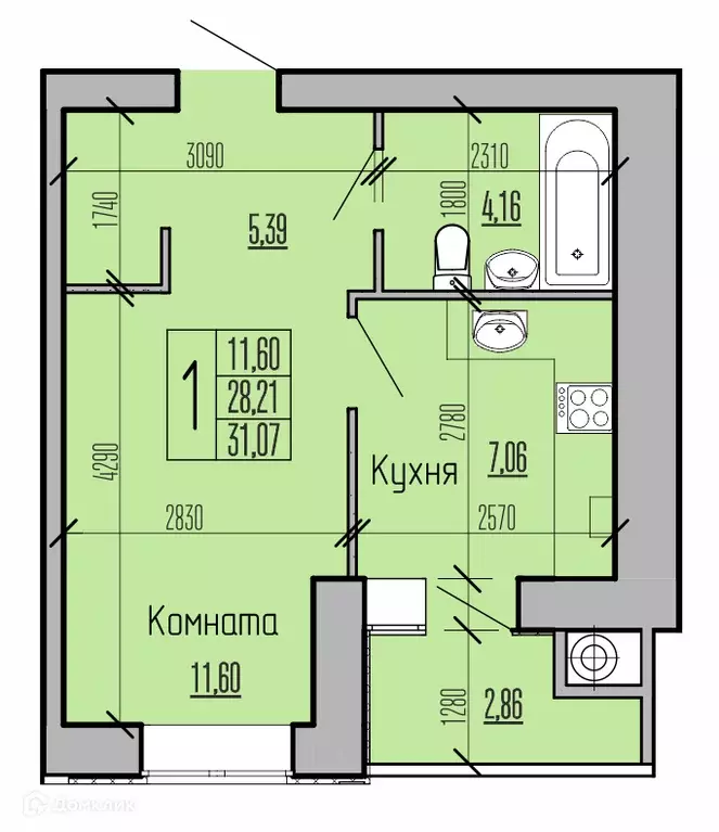 Продаётся 1-к квартира, 31.07 м - Фото 1