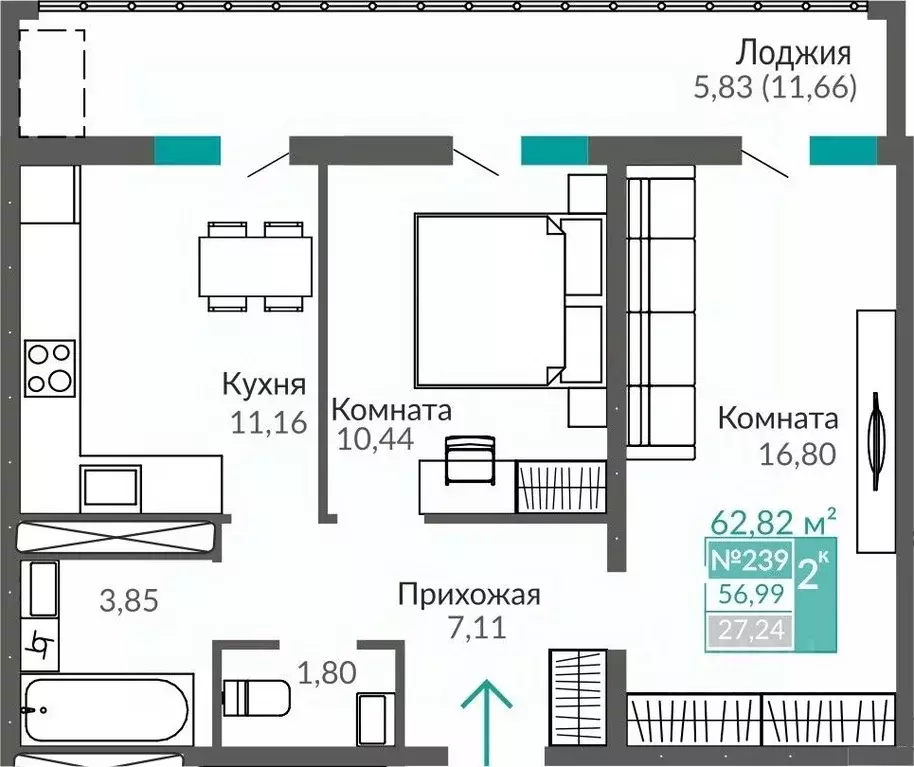 2-к кв. Крым, Симферополь Крымская роза мкр, Абрикос жилой комплекс ... - Фото 0