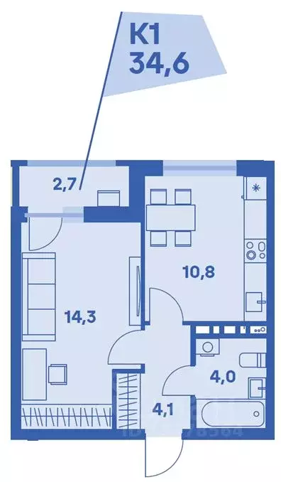 1-к кв. Пермский край, Пермь Бахаревка мкр,  (34.6 м) - Фото 1