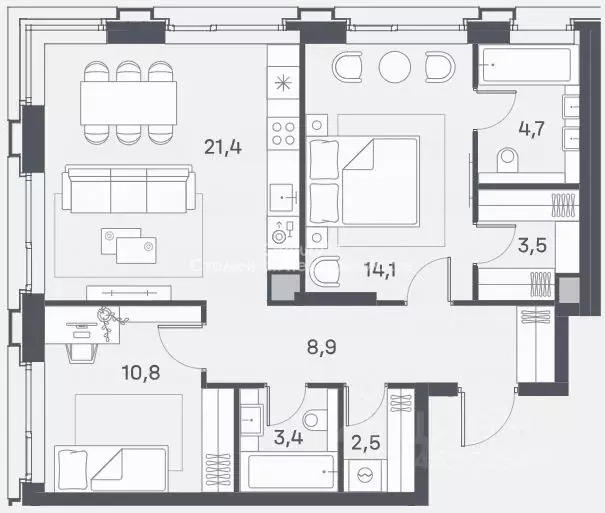 3-к кв. Москва Южнопортовая ул., 42С5 (69.3 м) - Фото 1