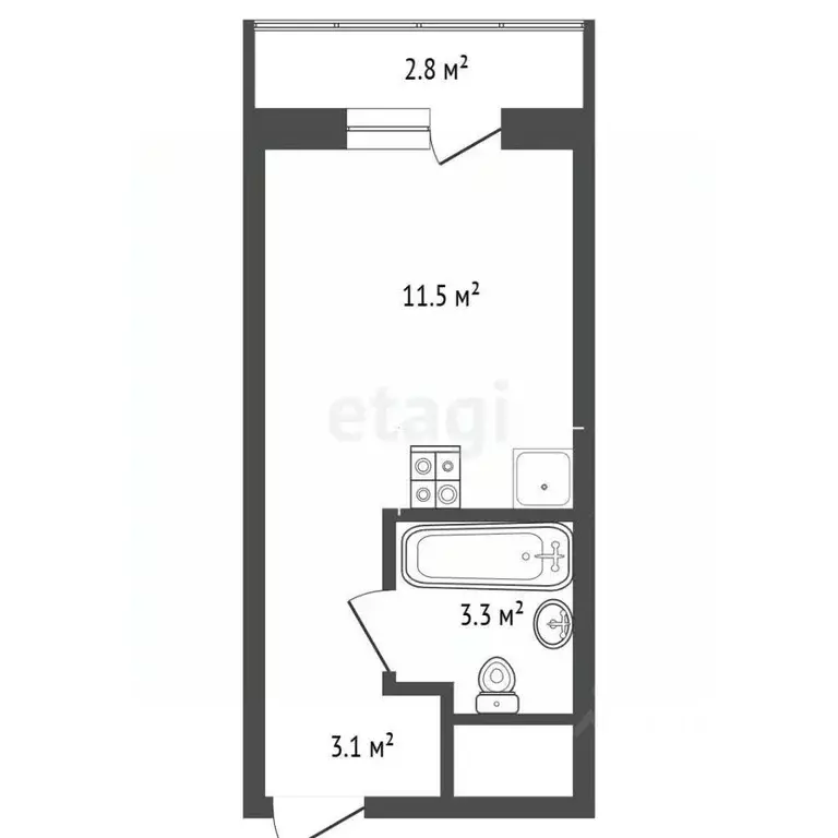 Студия Тюменская область, Тюмень ул. Краснооктябрьская, 4Ак2 (18.0 м) - Фото 1