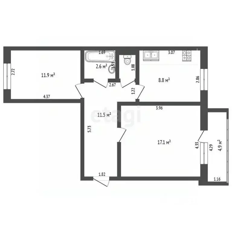 2-к кв. Марий Эл, Йошкар-Ола ул. Лебедева, 55Б (52.7 м) - Фото 2