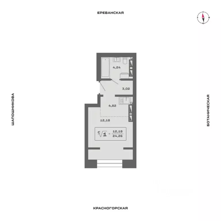 1-к кв. Новосибирская область, Новосибирск Аэропорт мкр,  (24.26 м) - Фото 0