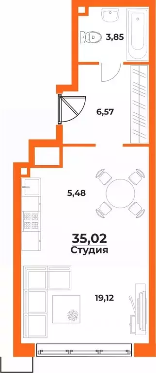 Студия Хабаровский край, Хабаровск Воронежская ул. (35.02 м) - Фото 0